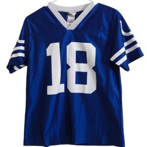 boys large 10-12 blue white #18 Manning Colts jersey shirt
